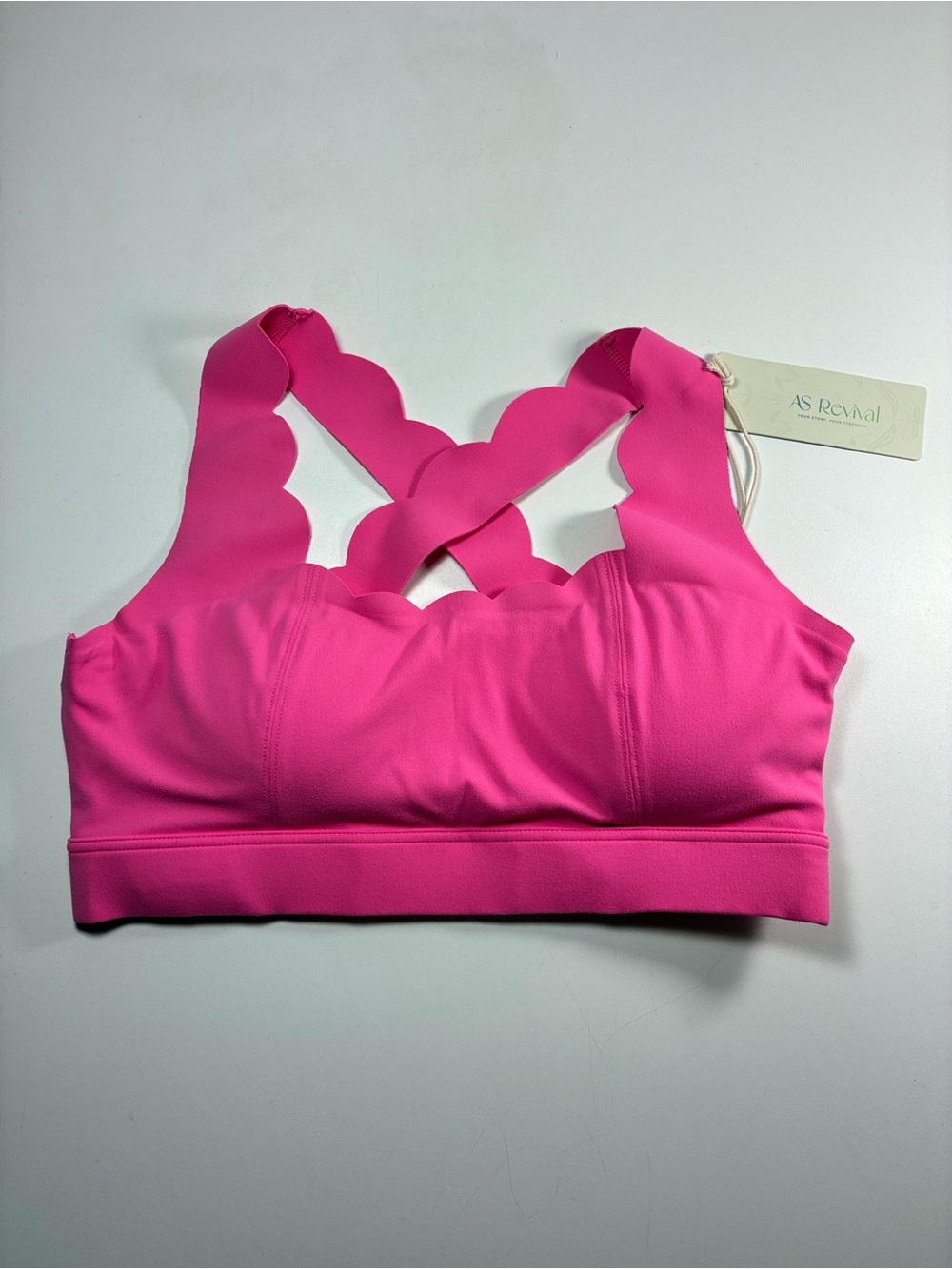 NWT AS Revival Scalloped Cross-Back Sports Bra in Hot Pink - Picture 4 of 9
